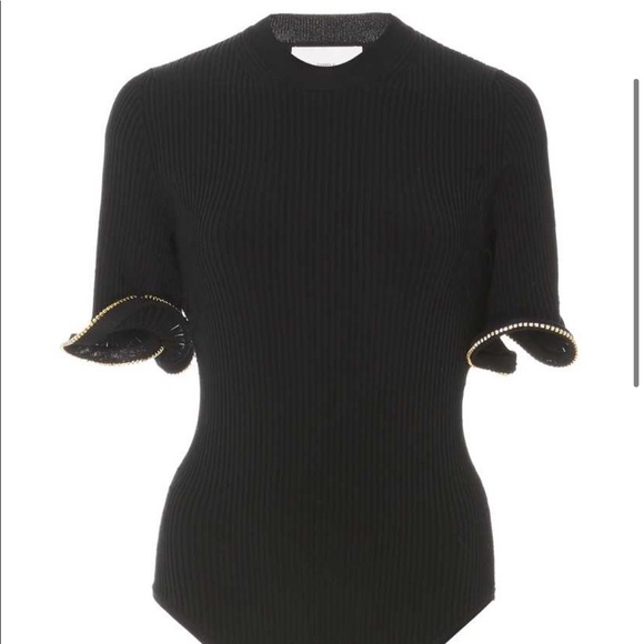 NWT Area Crystal Embellish Wavy Cuff Rib Bodysuit - Picture 4 of 13